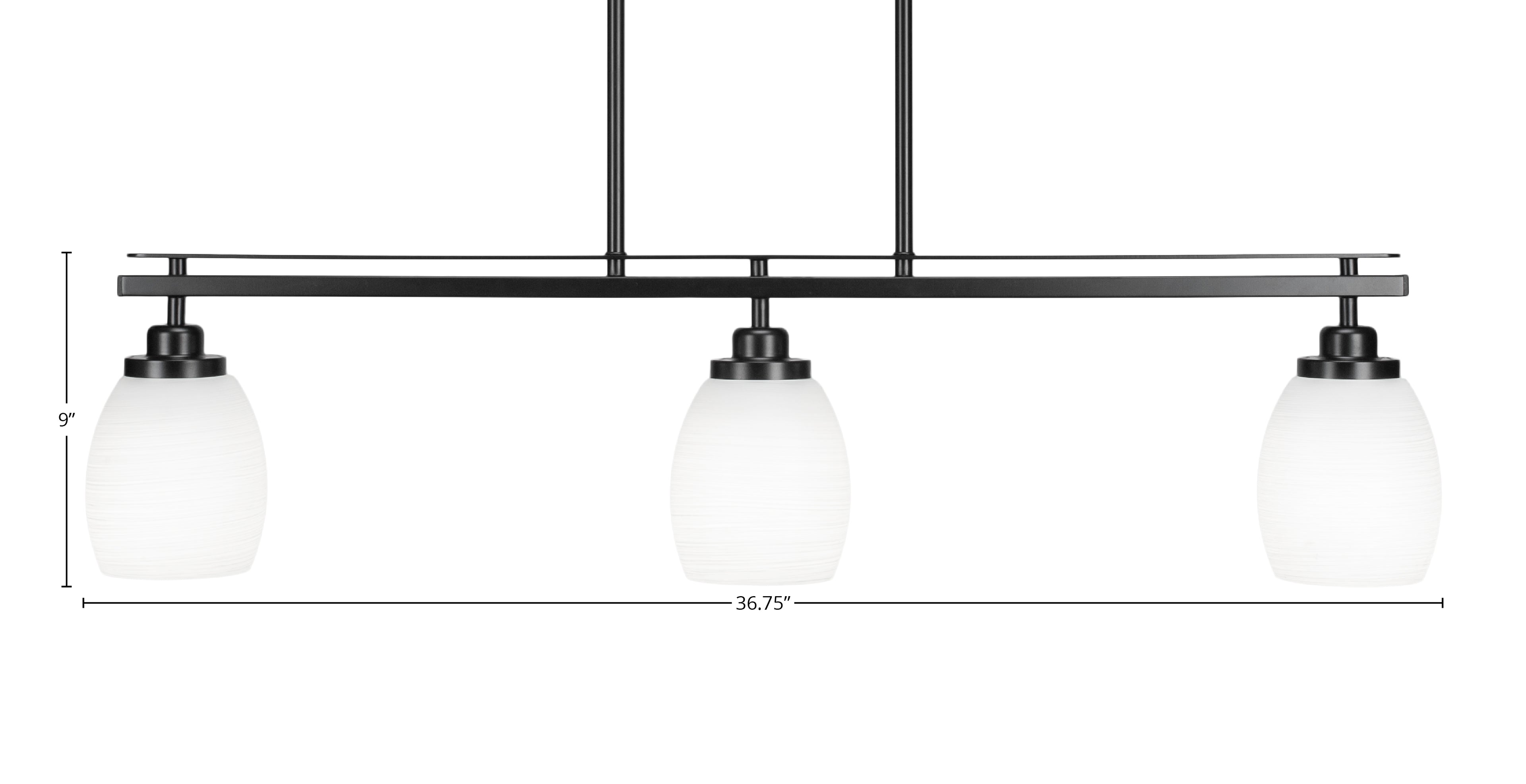 Odyssey Three Light Island Pendant in Matte Black with 5" White Linen Shade