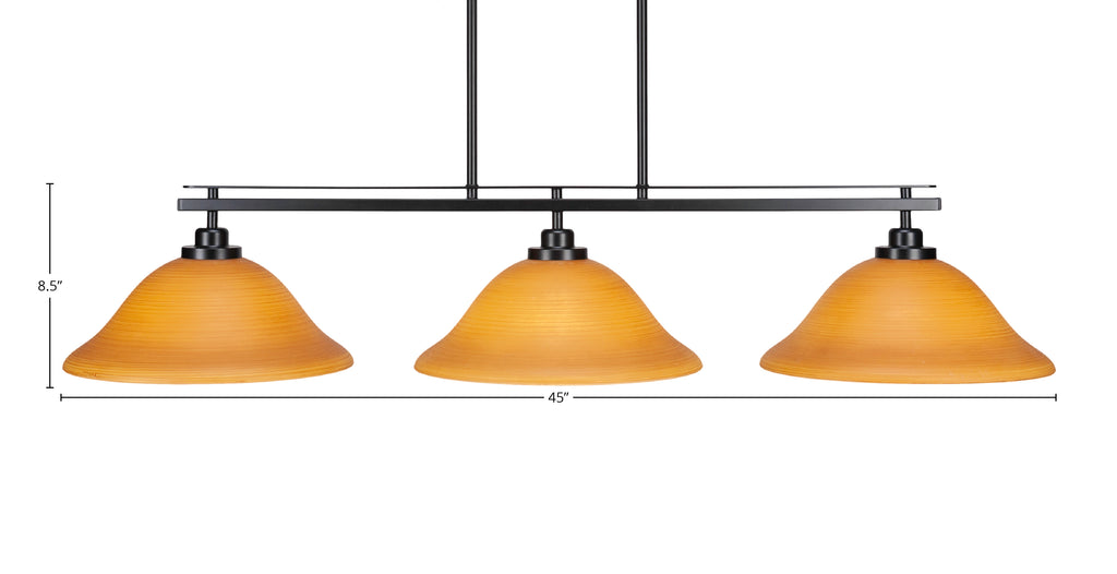 Odyssey Three Light Island Pendant in Matte Black with 12" Cayenne Linen Shade