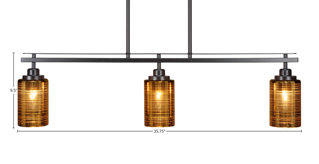 Odyssey Three Light Island Pendant in Matte Black with 4" Gold Matrix Shade