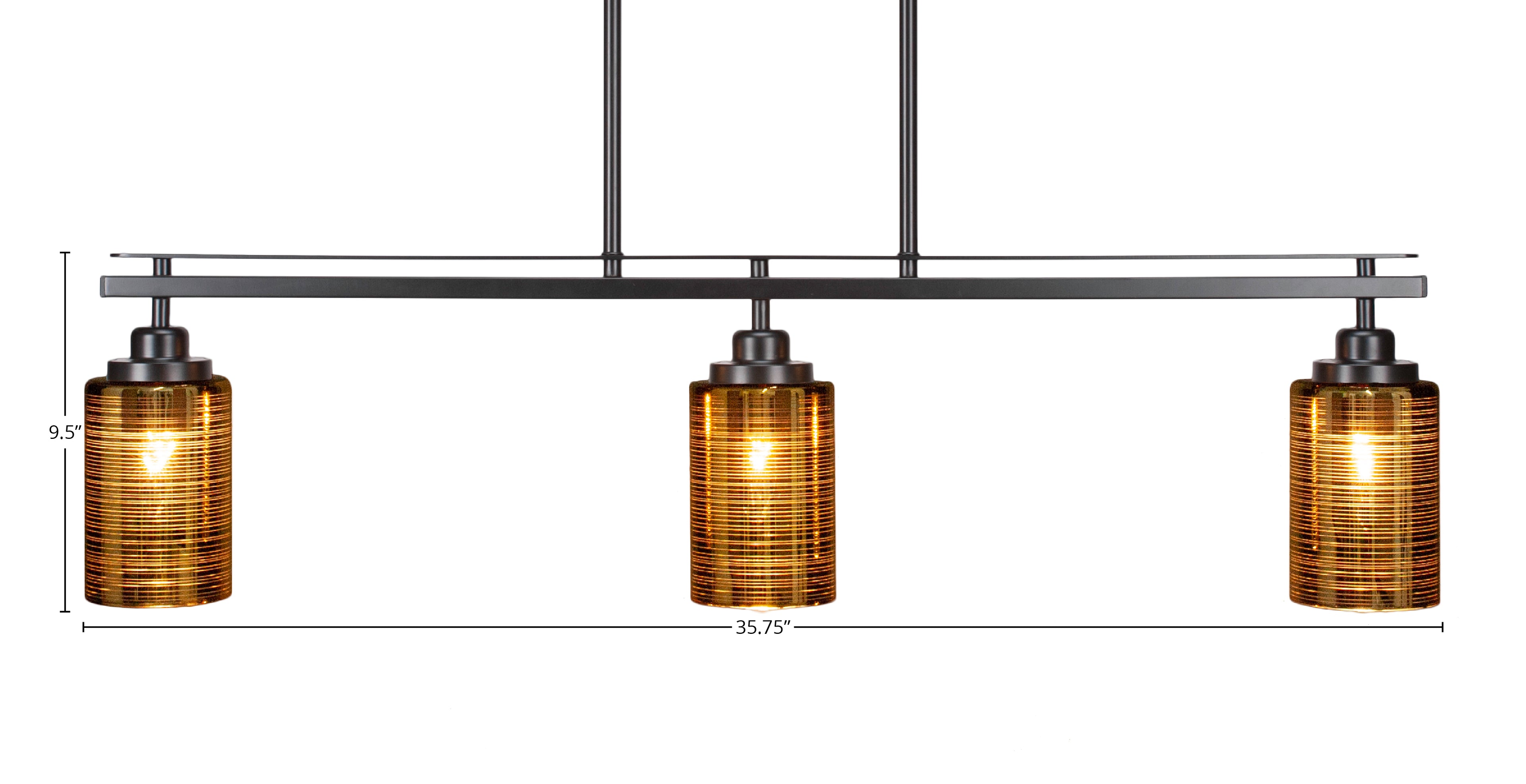 Odyssey Three Light Island Pendant in Matte Black with 4" Gold Matrix Shade