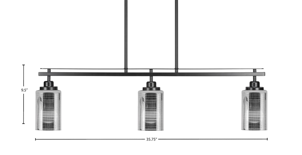 Odyssey Three Light Island Pendant in Matte Black with 4" Silver Matrix Shade