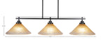 Odyssey Three Light Island Pendant in Matte Black with 12" Amber Crystal Shade
