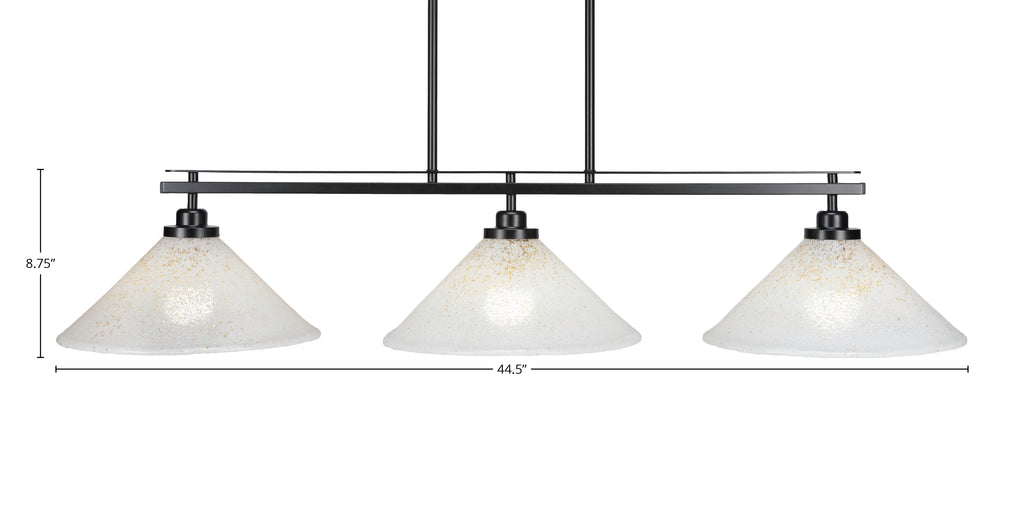 Odyssey Three Light Island Pendant in Matte Black with 12" Gold Ice Shade