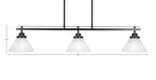 Odyssey Three Light Island Pendant in Matte Black with 7" Gold Ice Shade