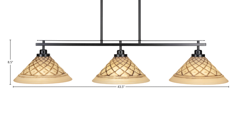Odyssey Three Light Island Pendant in Matte Black with 12" Chocolate Icing Shade