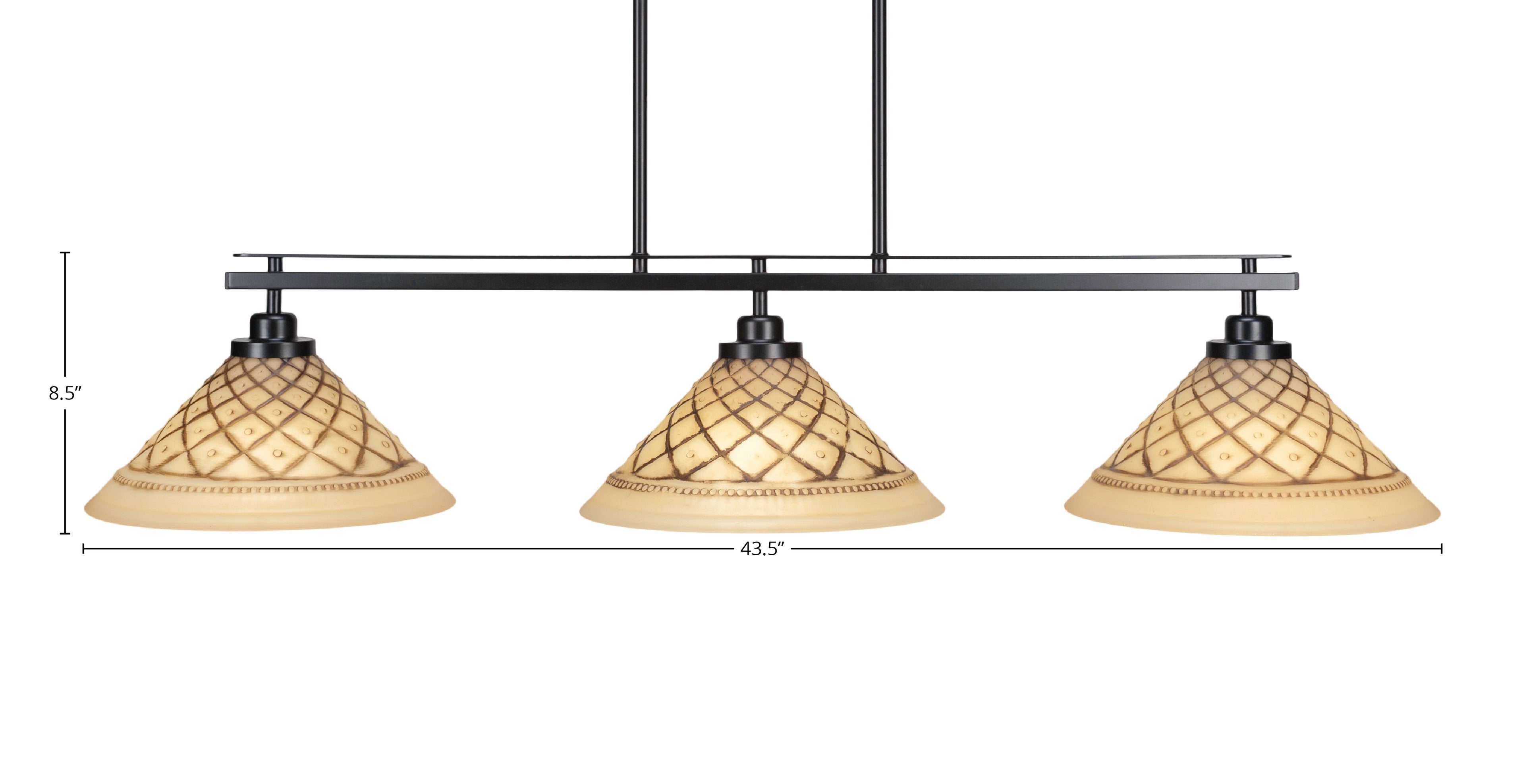 Odyssey Three Light Island Pendant in Matte Black with 12" Chocolate Icing Shade