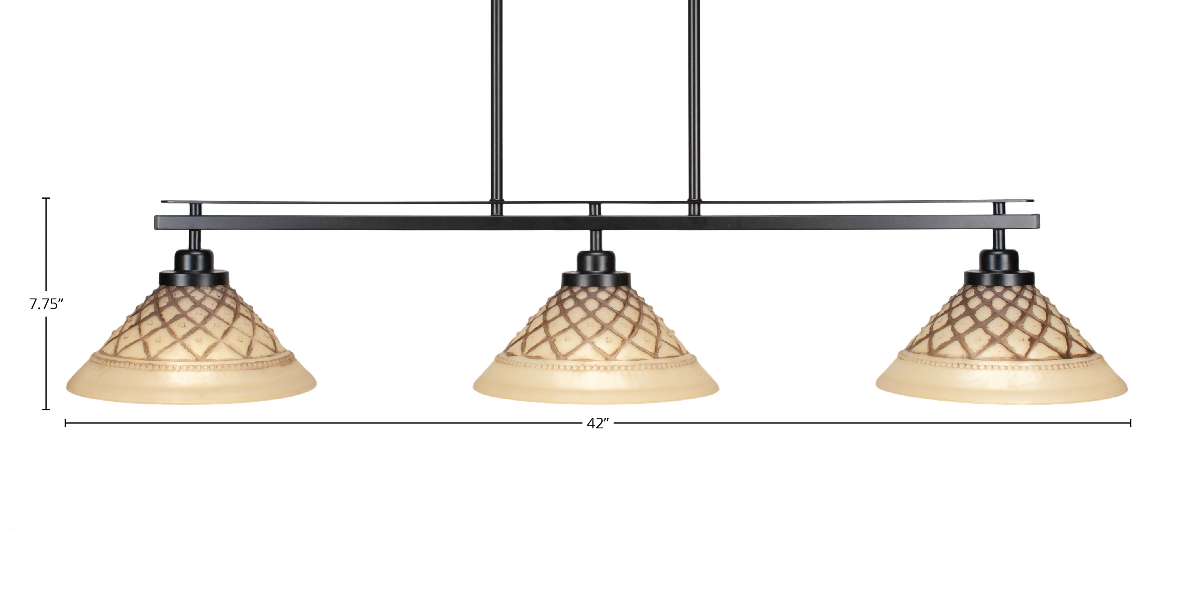 Odyssey Three Light Island Pendant in Matte Black with 10" Chocolate Icing Shade