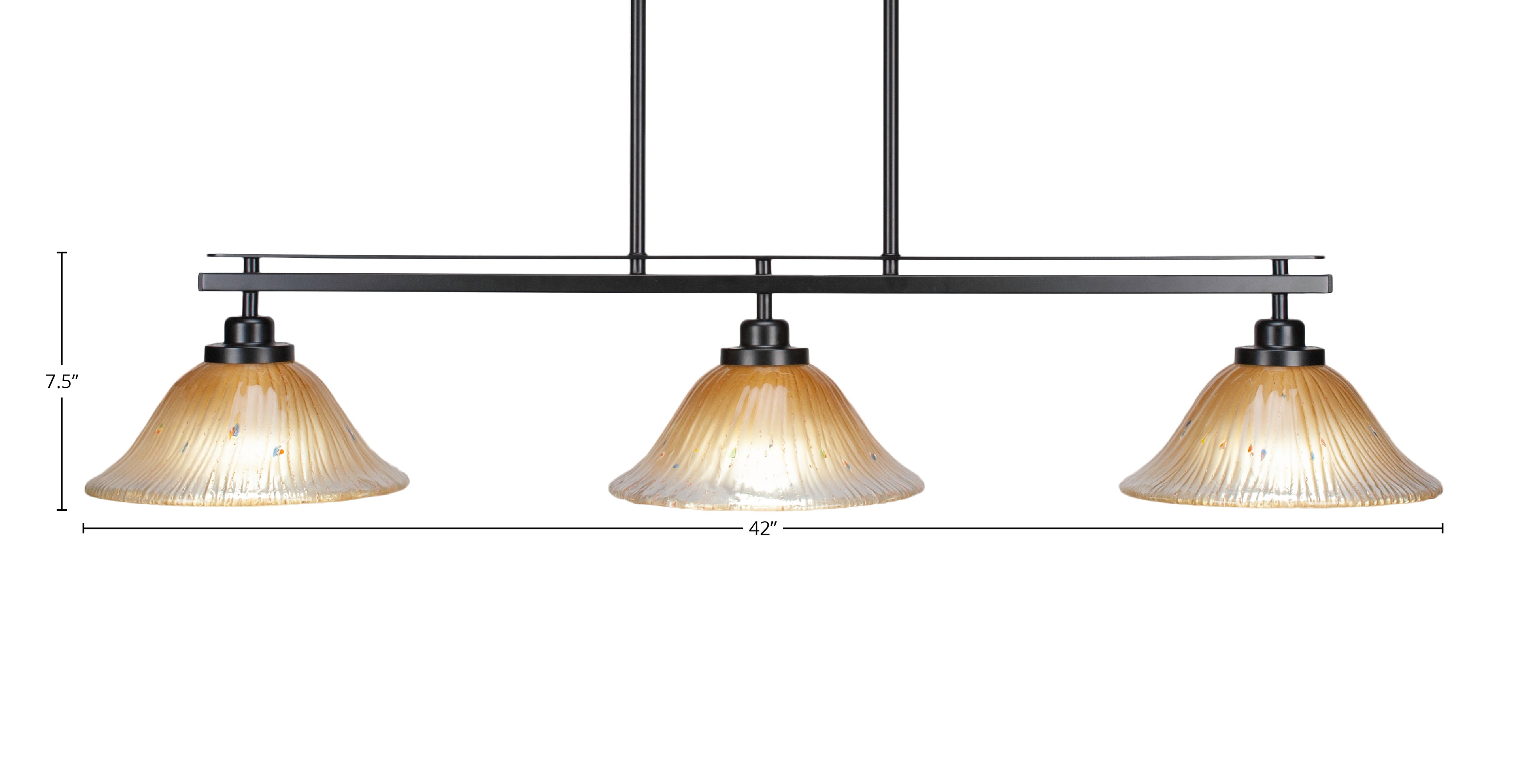 Odyssey Three Light Island Pendant in Matte Black with 10" Amber Crystal Shade