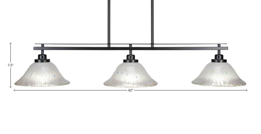 Odyssey Three Light Island Pendant in Matte Black with 10" Frosted Crystal Shade