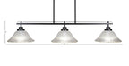 Odyssey Three Light Island Pendant in Matte Black with 10" Frosted Crystal Shade