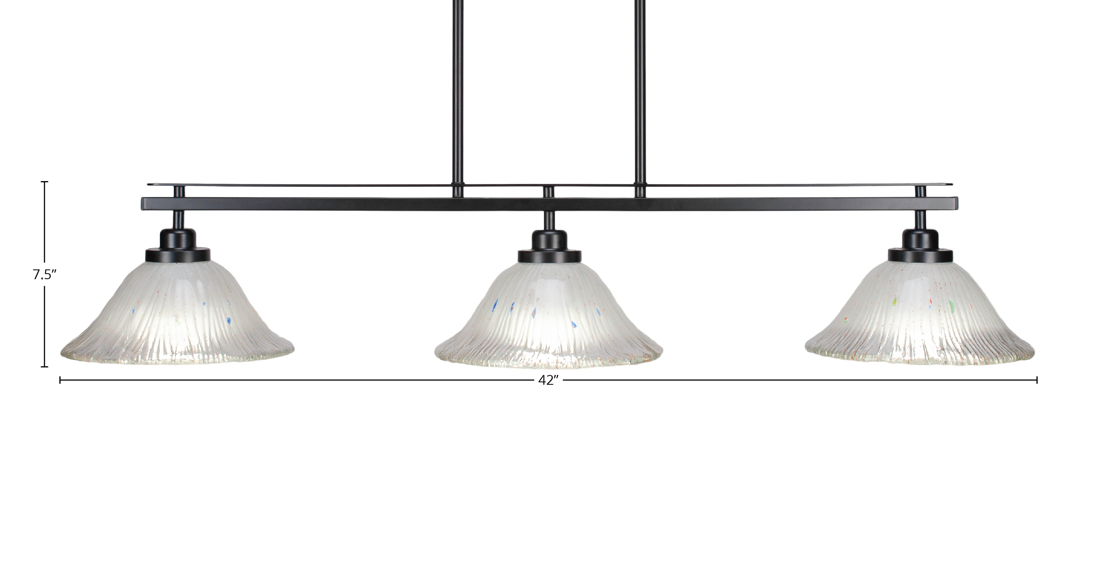 Odyssey Three Light Island Pendant in Matte Black with 10" Frosted Crystal Shade