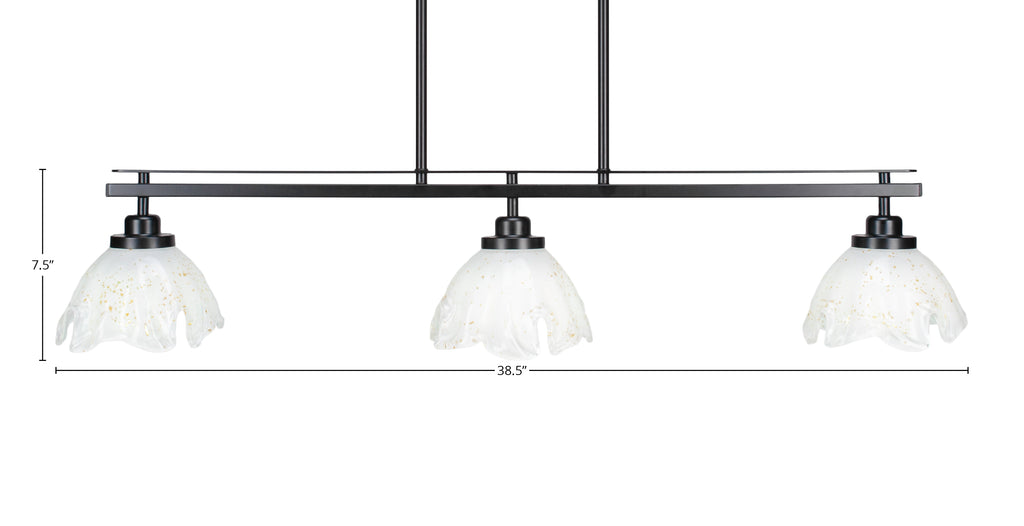 Odyssey Three Light Island Pendant in Matte Black with 7" Gold Ice Shade
