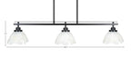 Odyssey Three Light Island Pendant in Matte Black with 7" Gold Ice Shade