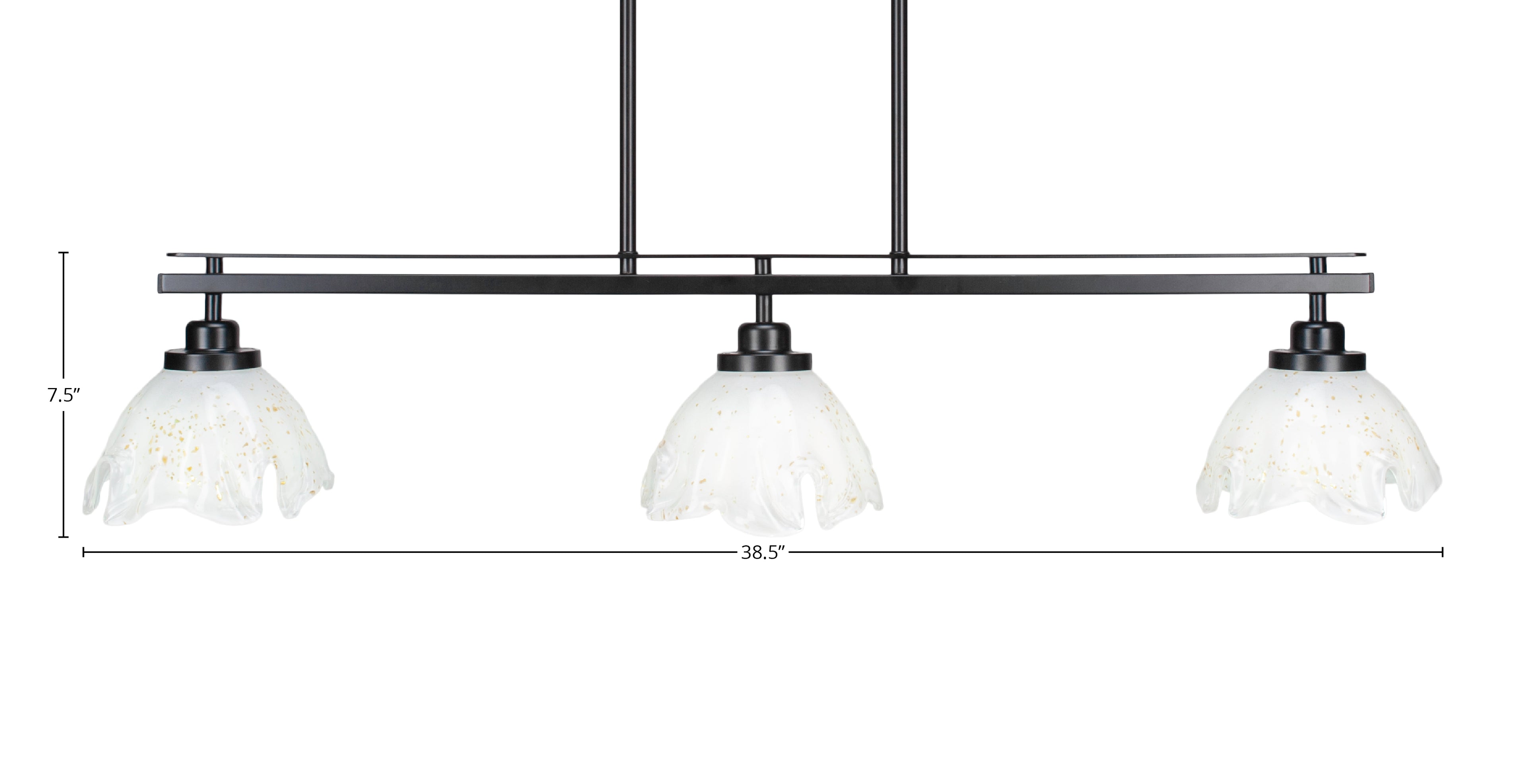 Odyssey Three Light Island Pendant in Matte Black with 7" Gold Ice Shade