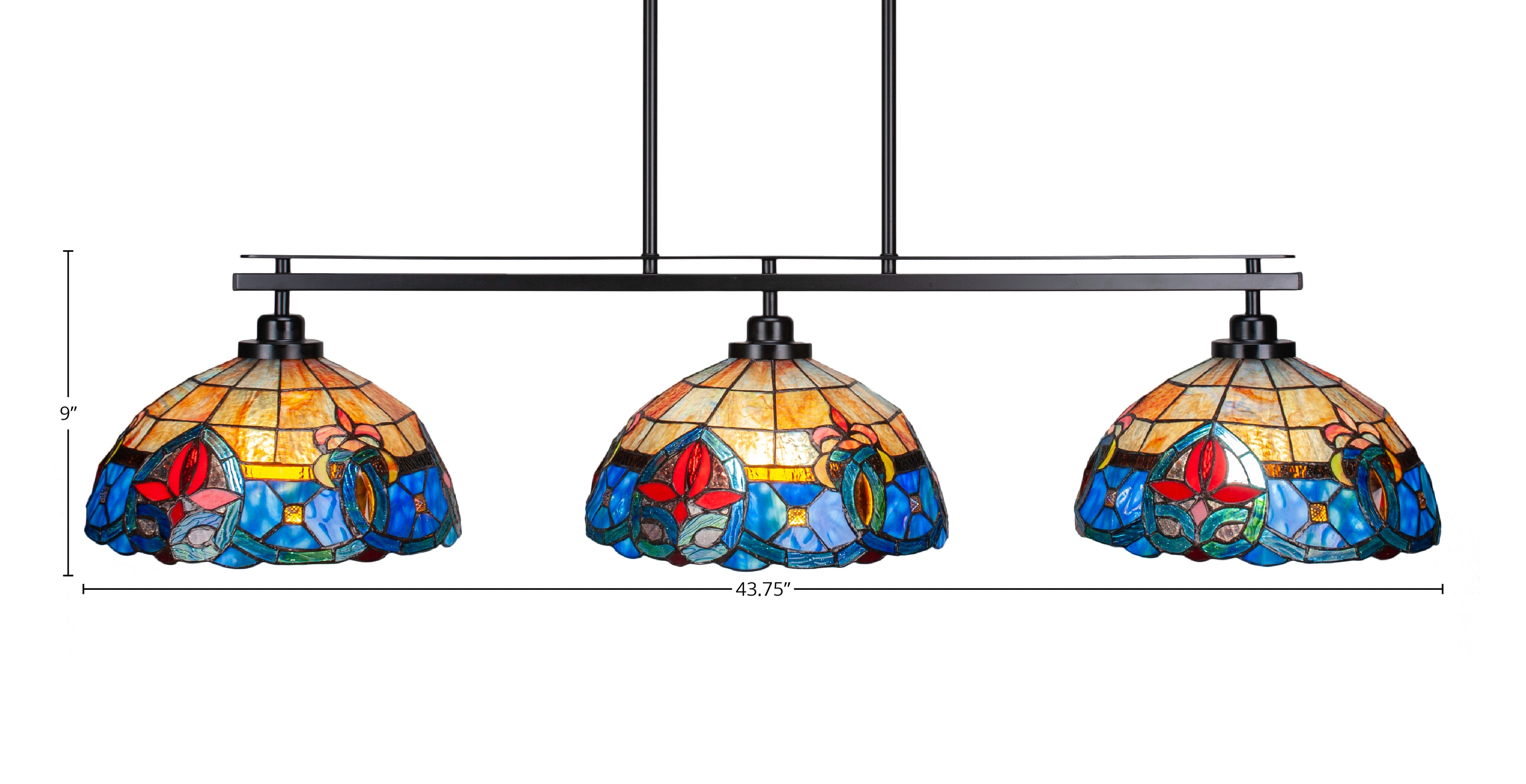 Odyssey Three Light Island Pendant in Matte Black with 12" Sierra Art Glass Shade
