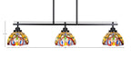 Odyssey Three Light Island Pendant in Matte Black with 7" Lynx Art Glass Shade