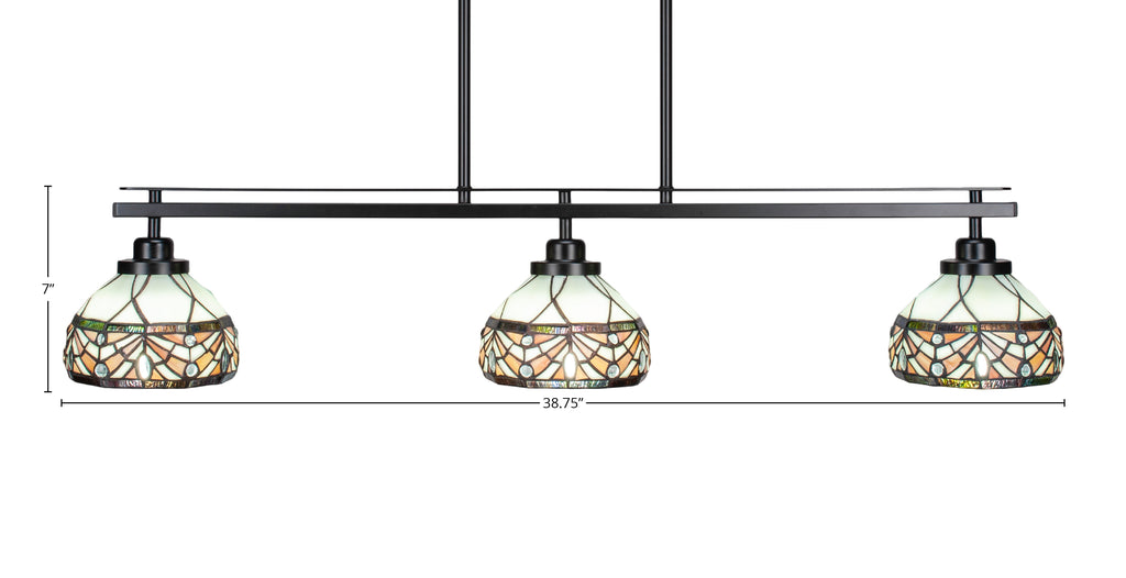 Odyssey Three Light Island Pendant in Matte Black with 7" Royal Merlot Art Glass Shade