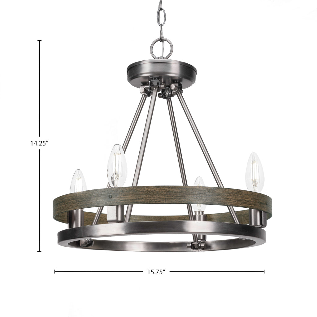 Belmont Four Light Chandelier in Graphite & Painted Distressed Wood-look Metal