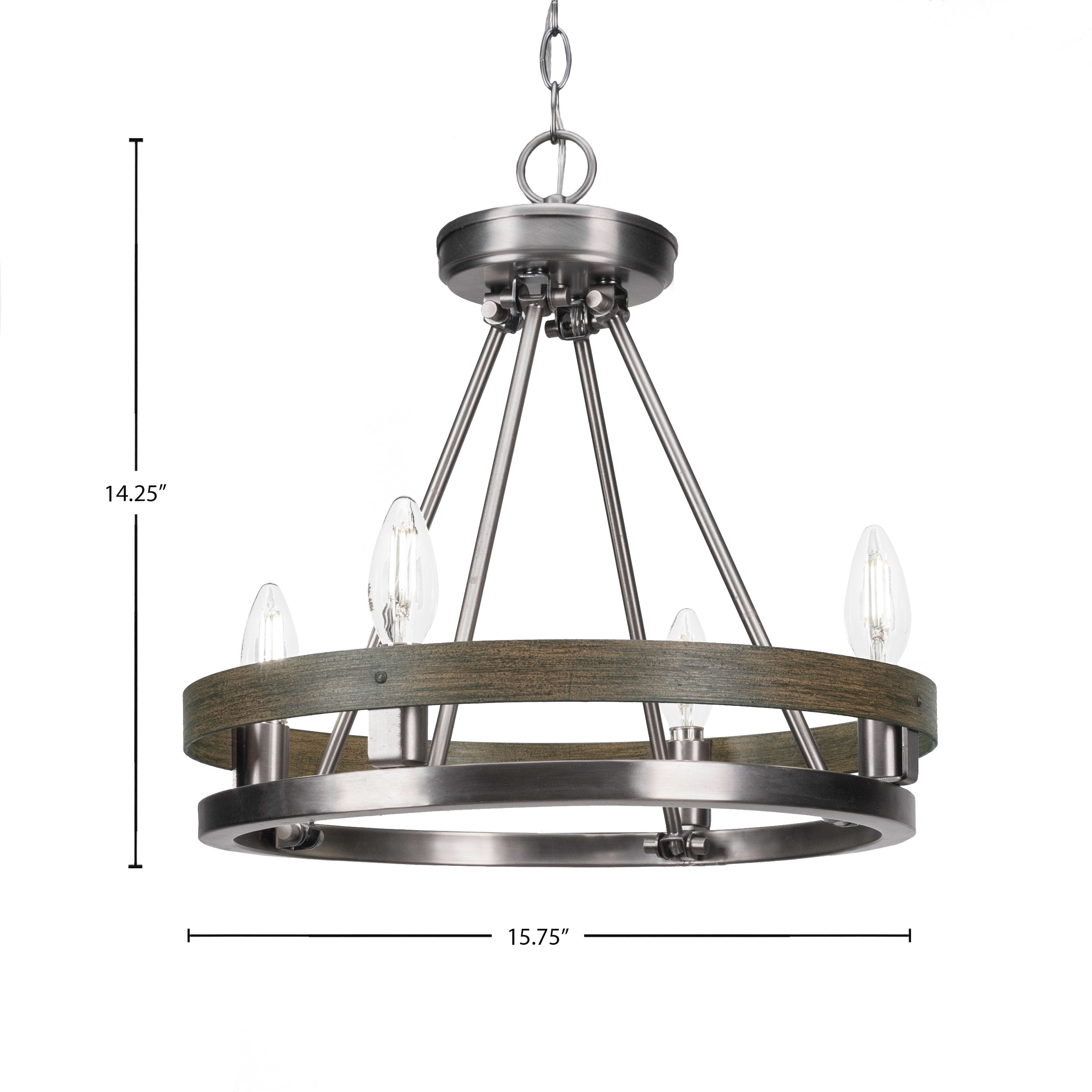 Belmont Four Light Chandelier in Graphite & Painted Distressed Wood-look Metal