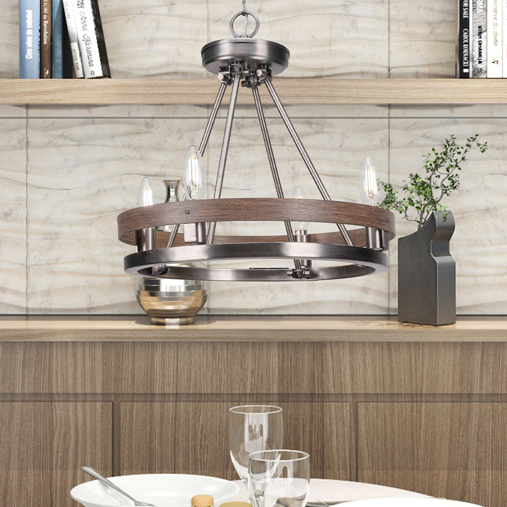 Belmont Four Light Chandelier in Graphite & Painted Distressed Wood-look Metal