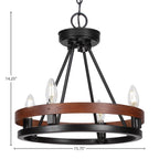 Belmont Four Light Chandelier in Matte Black & Painted Wood-look Metal