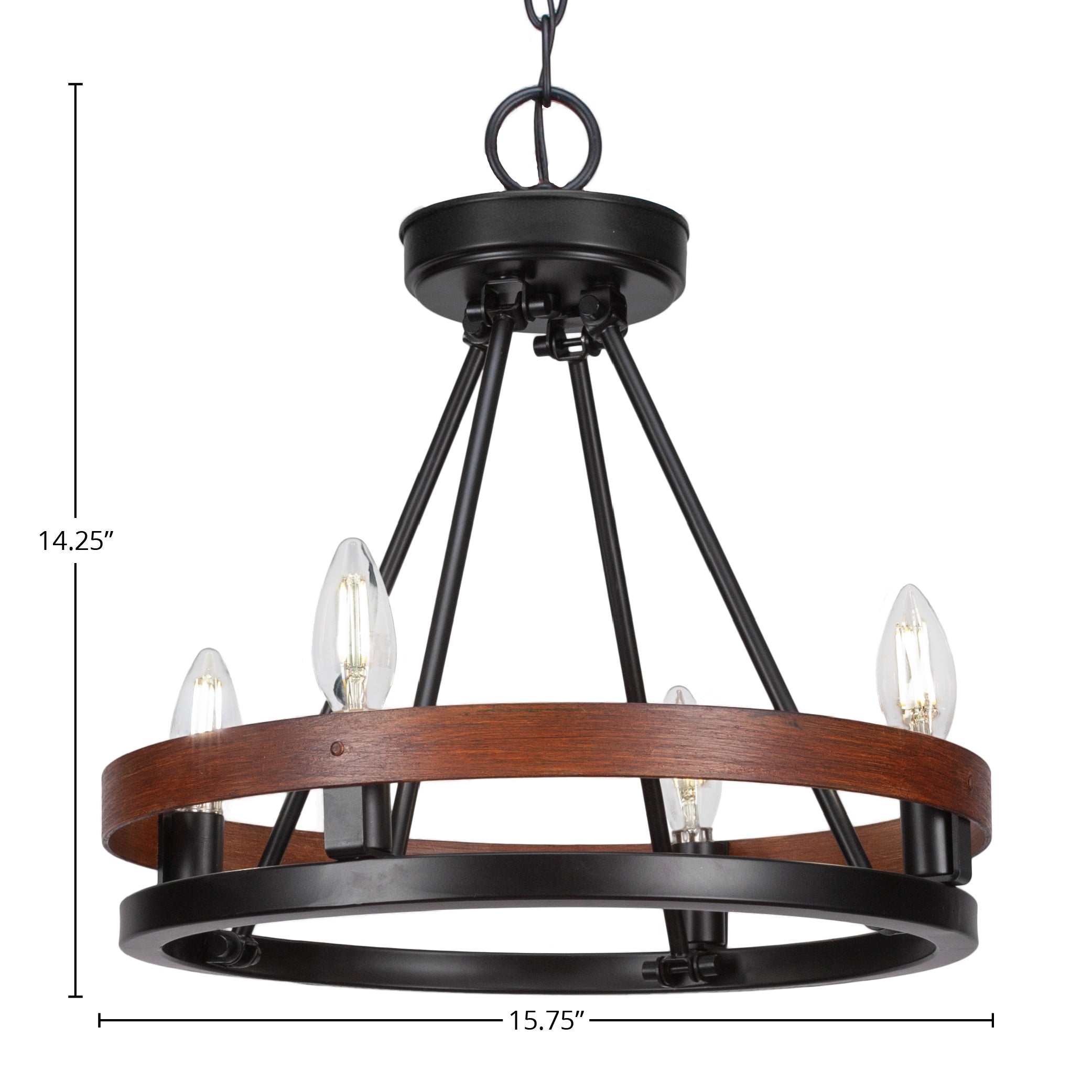 Belmont Four Light Chandelier in Matte Black & Painted Wood-look Metal