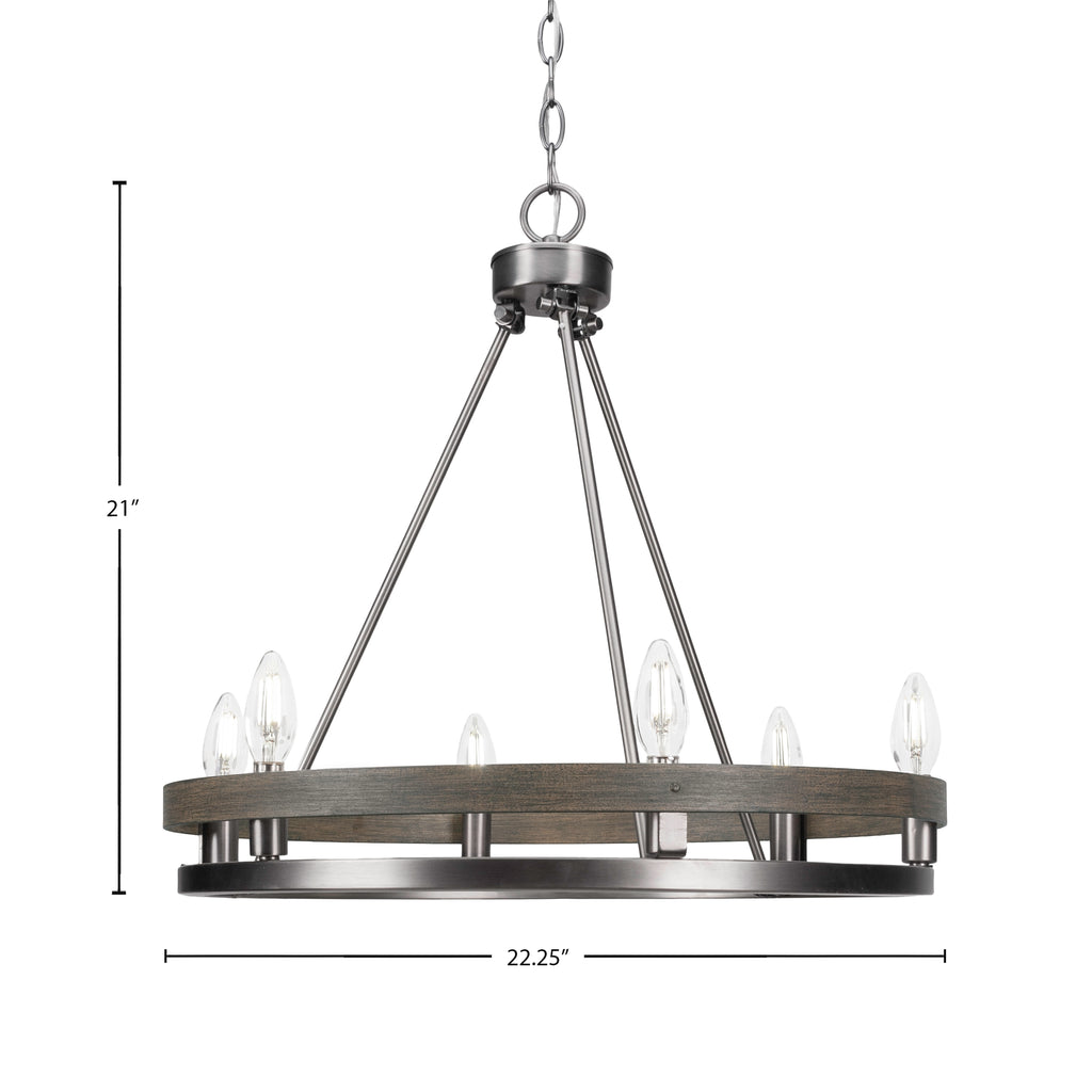 Belmont Six Light Chandelier in Graphite & Painted Distressed Wood-look Metal