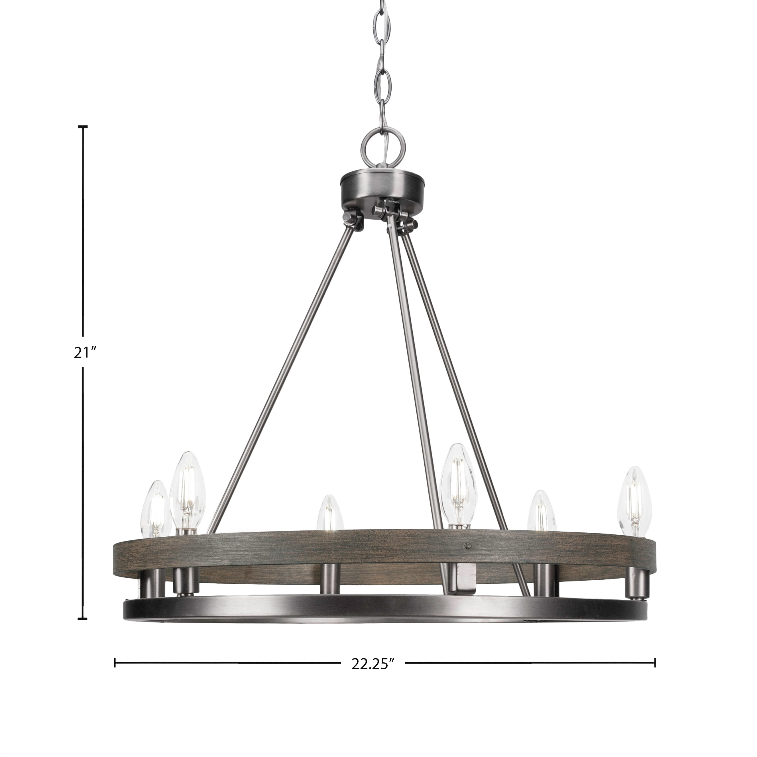 Belmont Six Light Chandelier in Graphite & Painted Distressed Wood-look Metal