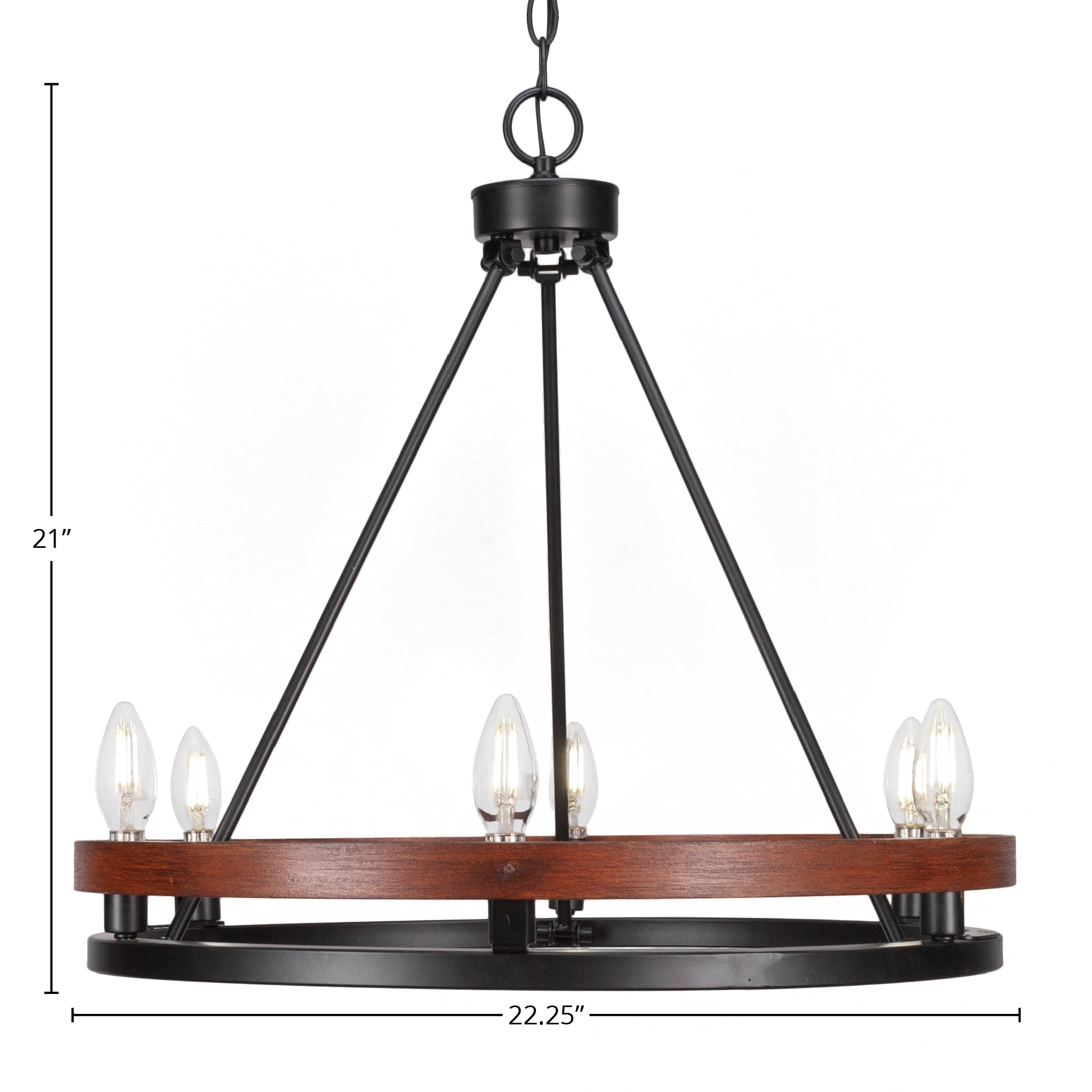 Belmont Six Light Chandelier in Matte Black & Painted Wood-look Metal