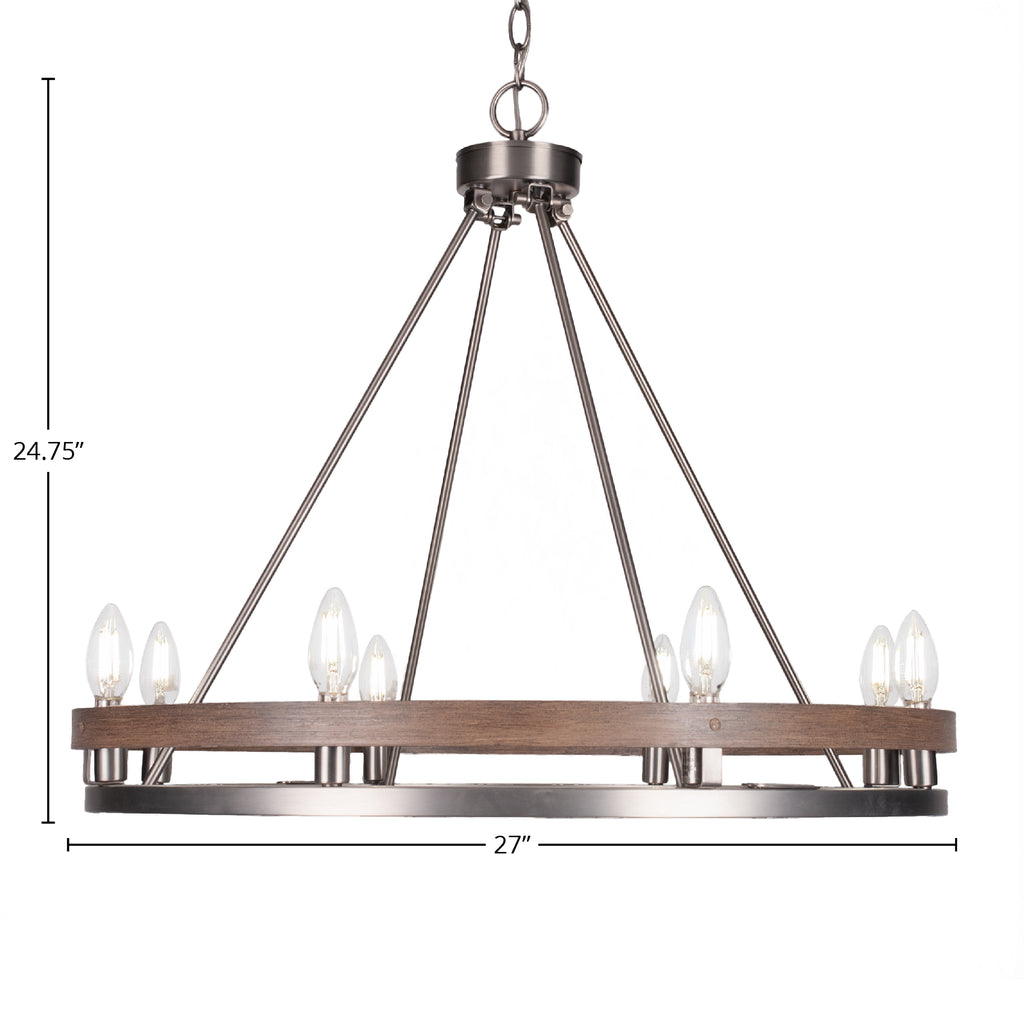 Belmont Eight Light Chandelier in Graphite & Painted Distressed Wood-look Metal