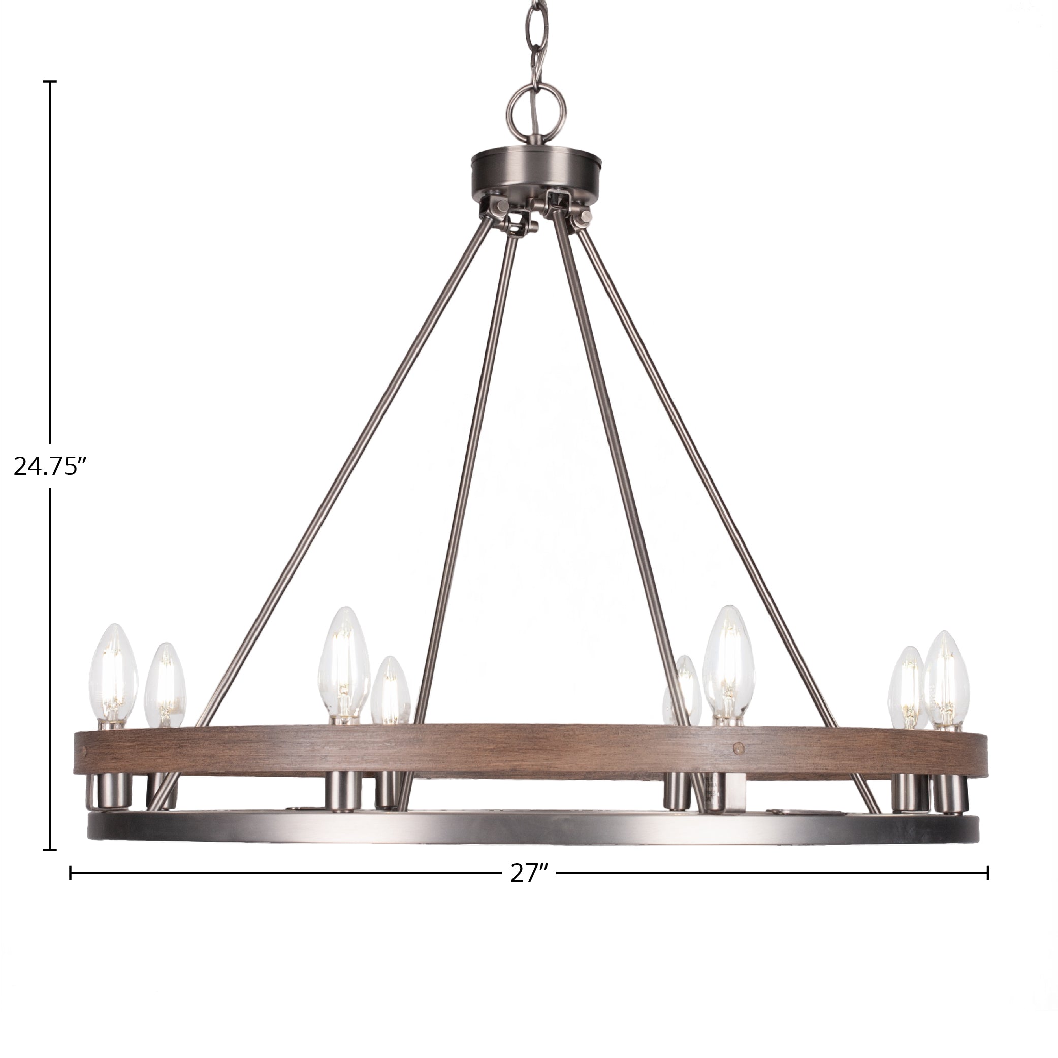 Belmont Eight Light Chandelier in Graphite & Painted Distressed Wood-look Metal
