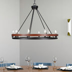 Belmont Ten Light Chandelier in Matte Black & Painted Wood-look Metal