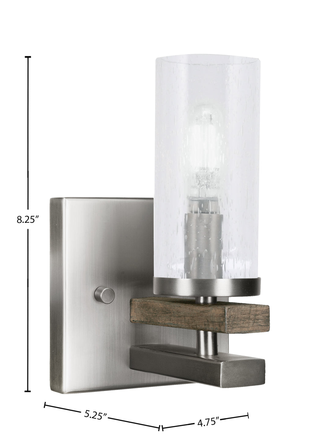 Belmont One Light Wall Sconce in Graphite & Painted Distressed Wood-look Metal with 2.5" Clear Bubble Shade