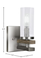 Belmont One Light Wall Sconce in Graphite & Painted Distressed Wood-look Metal with 2.5" Clear Bubble Shade