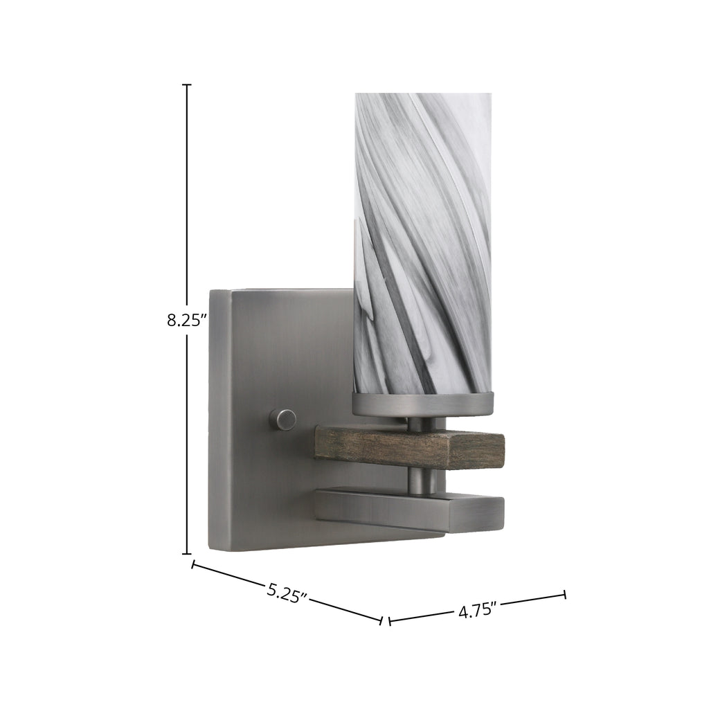 Belmont One Light Wall Sconce in Graphite & Painted Distressed Wood-look Metal with 2.5" Onyx Swirl Shade