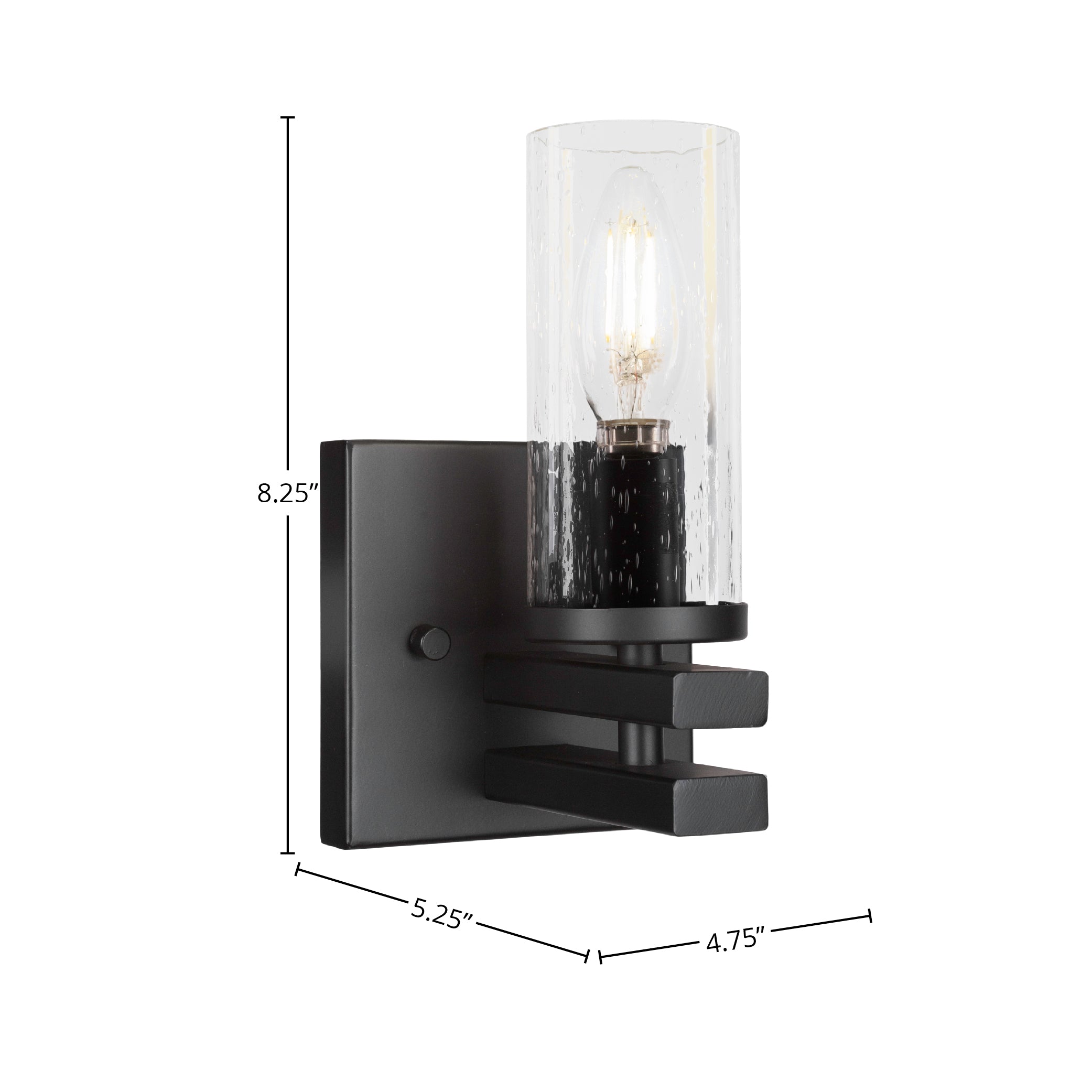 Belmont One Light Wall Sconce in Matte Black with 2.5" Clear Bubble Shade