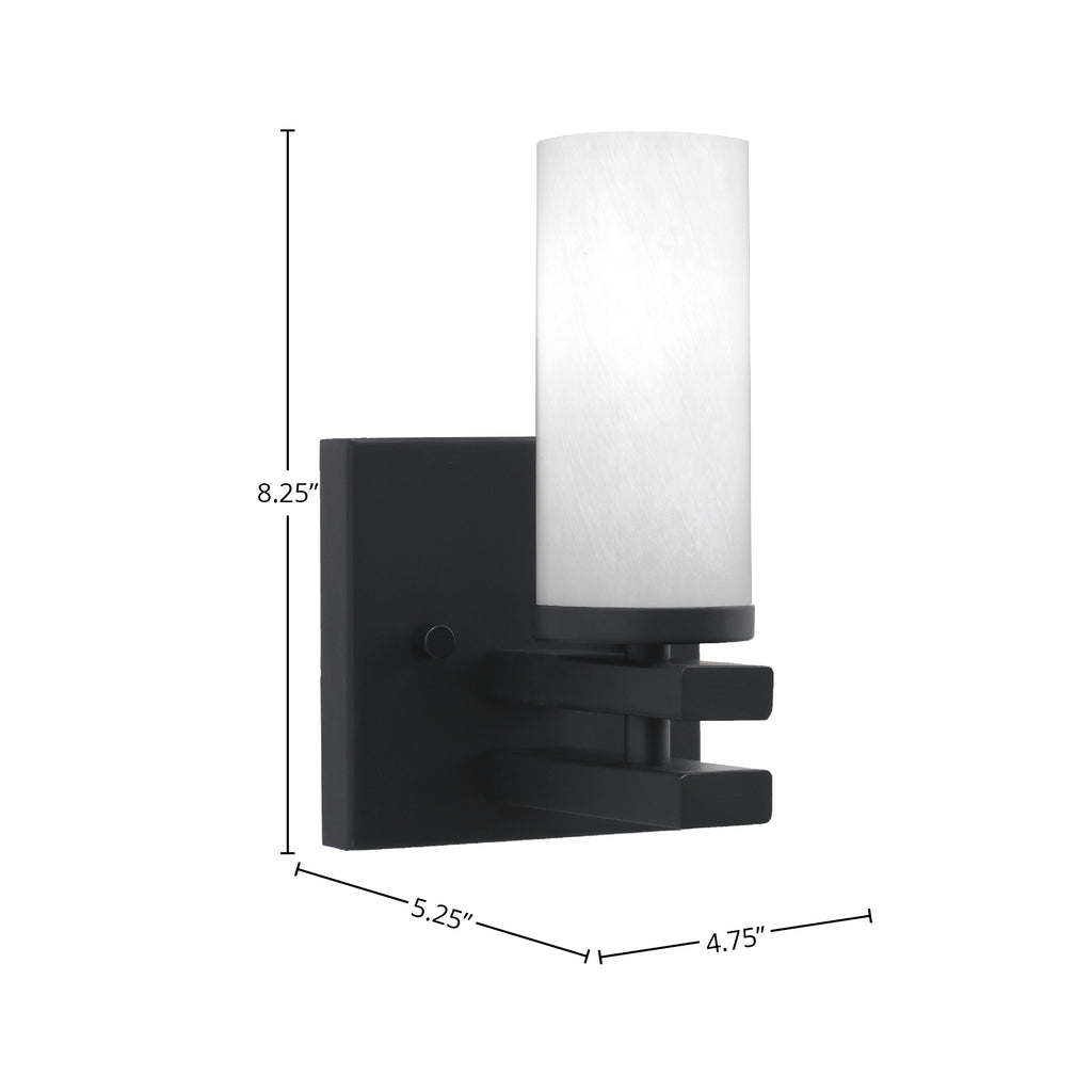 Belmont One Light Wall Sconce in Matte Black with 2.5" White Marble Shade