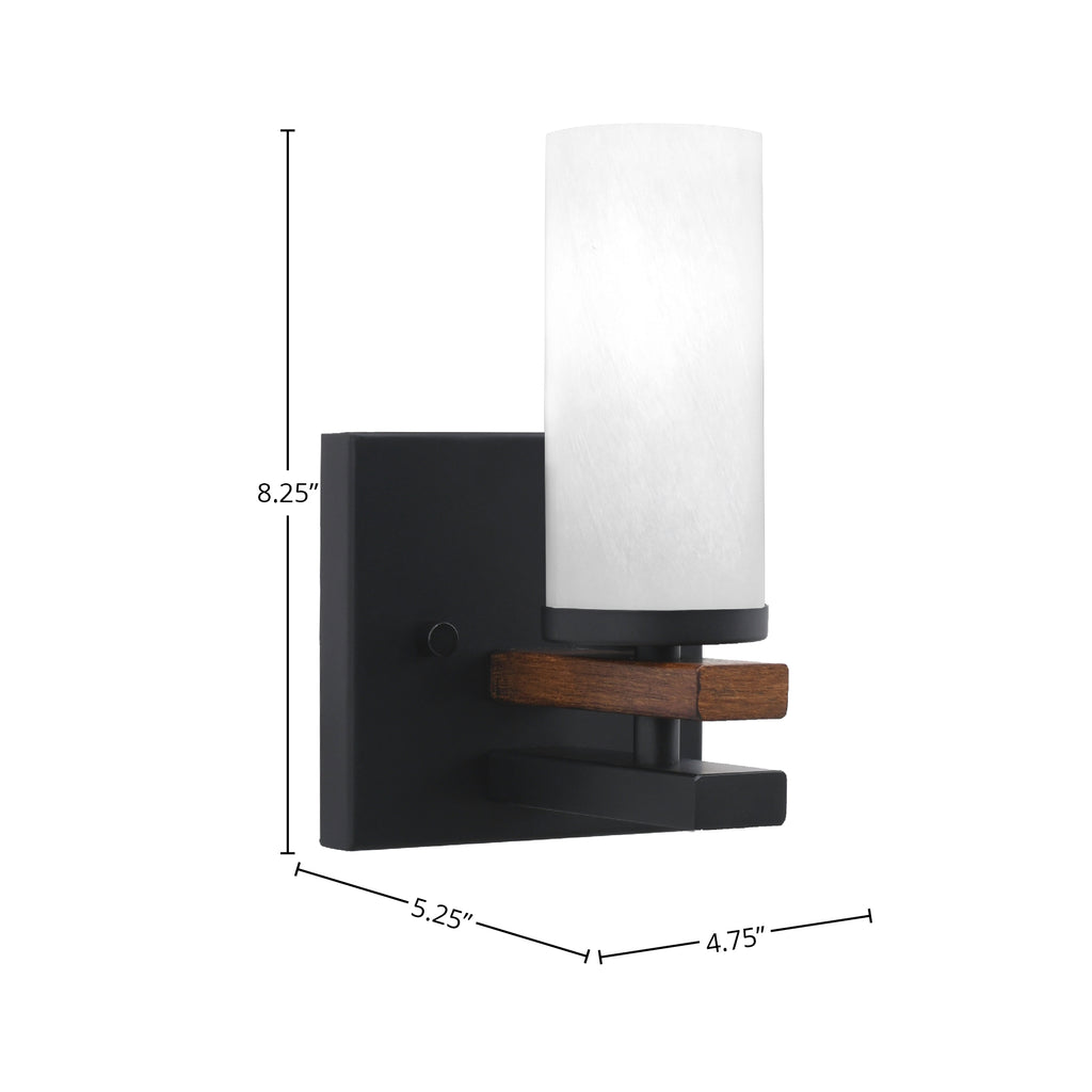Belmont One Light Wall Sconce in Matte Black & Painted Wood-look Metal with 2.5" White Marble Shade