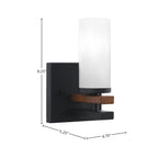 Belmont One Light Wall Sconce in Matte Black & Painted Wood-look Metal with 2.5" White Marble Shade