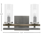 Belmont Two Light Bath Bar in Graphite & Painted Distressed Wood-look Metal with 2.5" Clear Bubble Shade