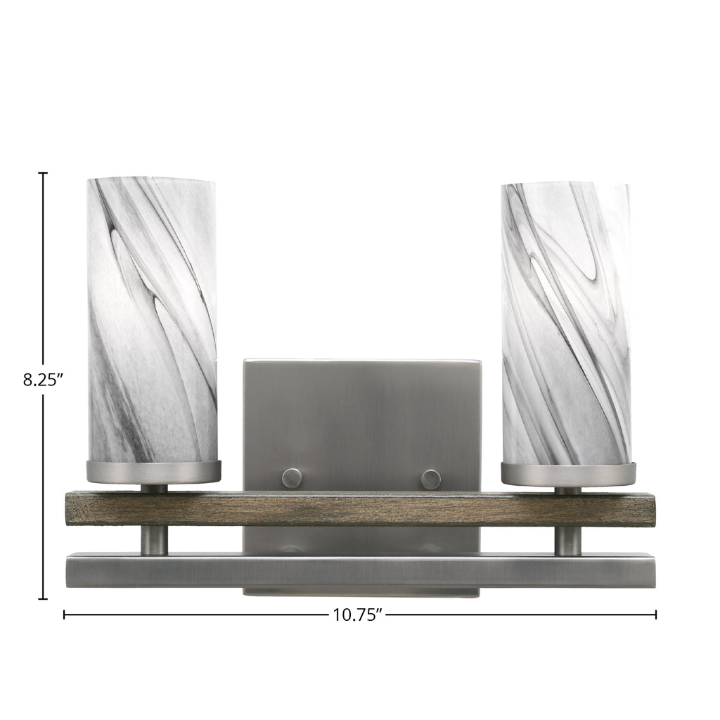 Belmont Two Light Bath Bar in Graphite & Painted Distressed Wood-look Metal with 2.5" Onyx Swirl Shade
