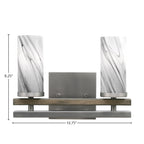 Belmont Two Light Bath Bar in Graphite & Painted Distressed Wood-look Metal with 2.5" Onyx Swirl Shade