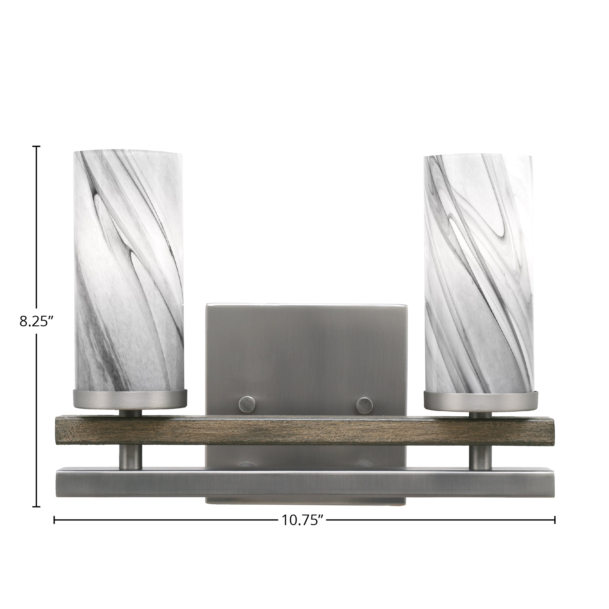 Belmont Two Light Bath Bar in Graphite & Painted Distressed Wood-look Metal with 2.5" Onyx Swirl Shade