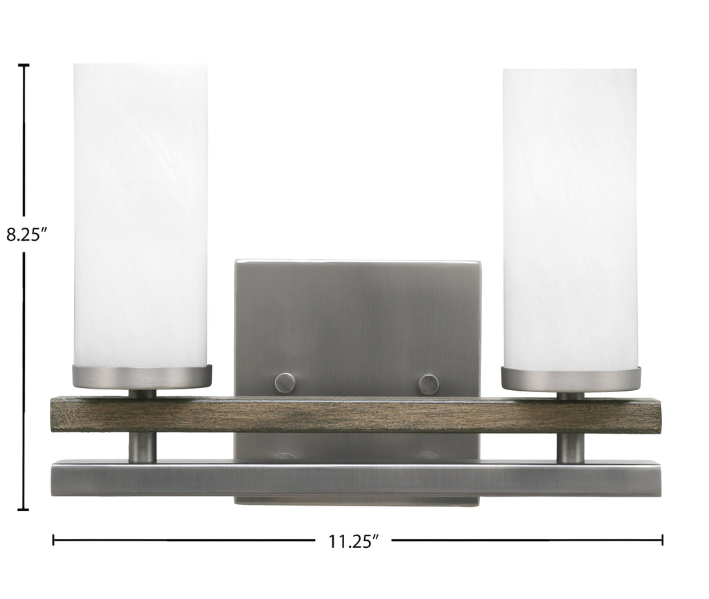 Belmont Two Light Bath Bar in Graphite & Painted Distressed Wood-look Metal with 2.5" White Marble Shade
