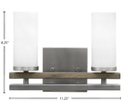Belmont Two Light Bath Bar in Graphite & Painted Distressed Wood-look Metal with 2.5" White Marble Shade