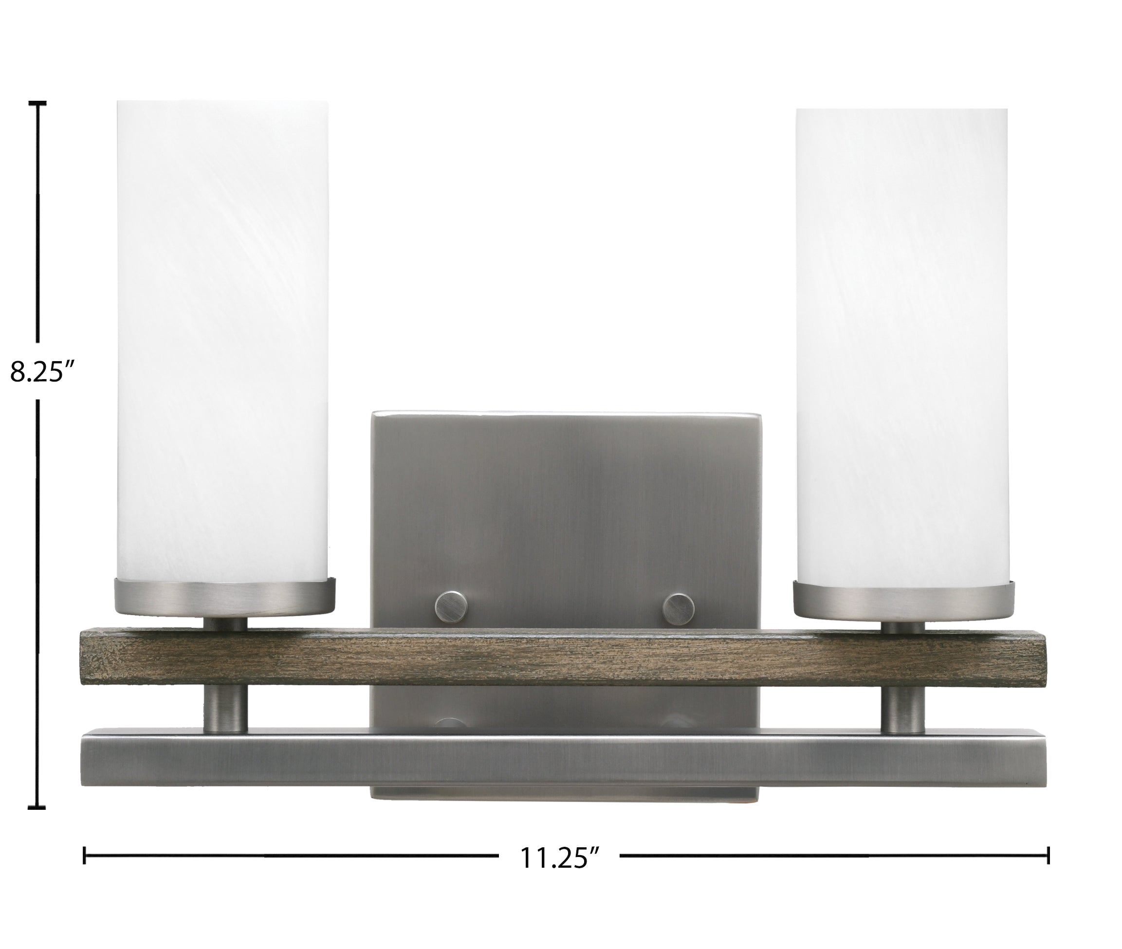 Belmont Two Light Bath Bar in Graphite & Painted Distressed Wood-look Metal with 2.5" White Marble Shade