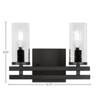 Belmont Two Light Bath Bar in Matte Black with 2.5" Clear Bubble Shade