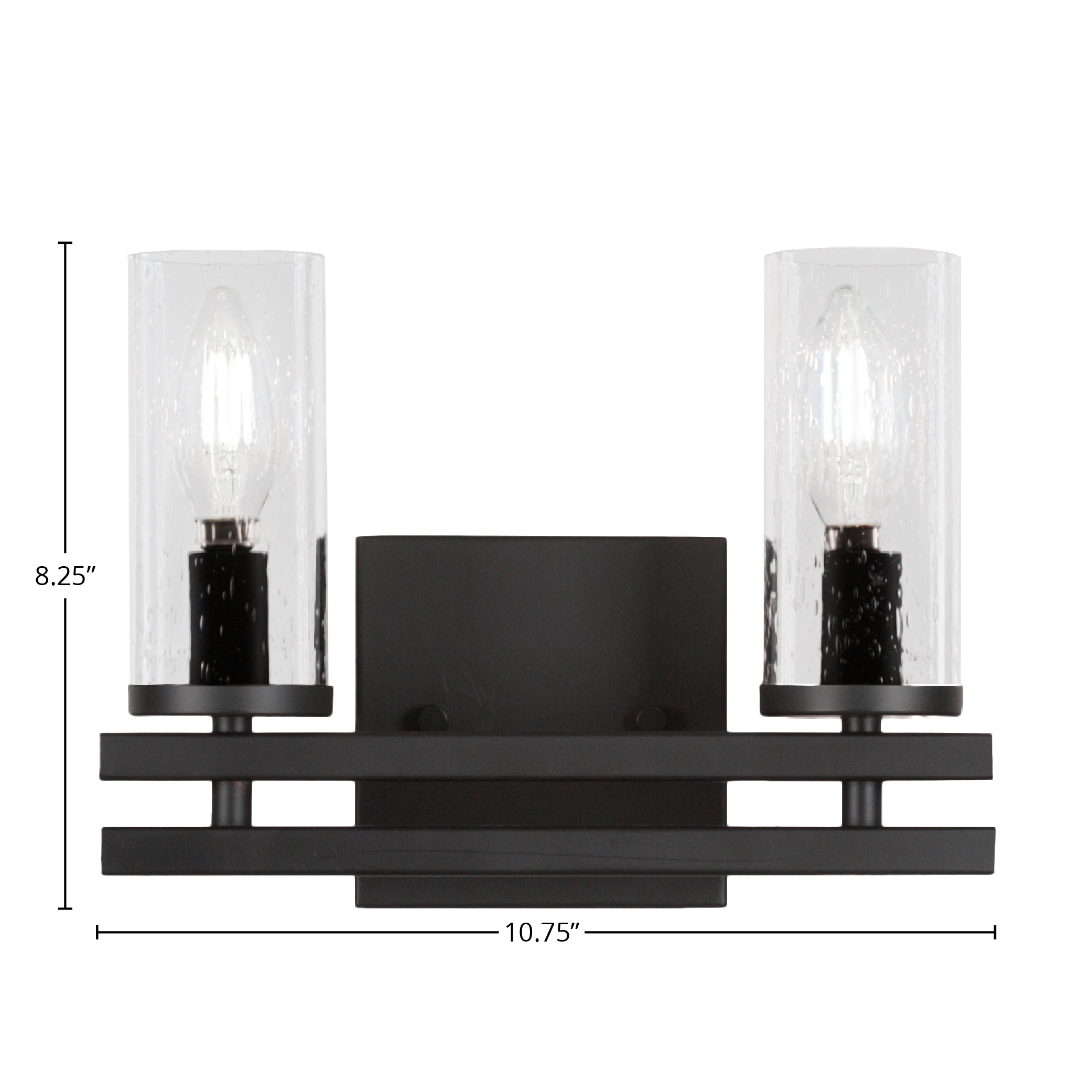 Belmont Two Light Bath Bar in Matte Black with 2.5" Clear Bubble Shade