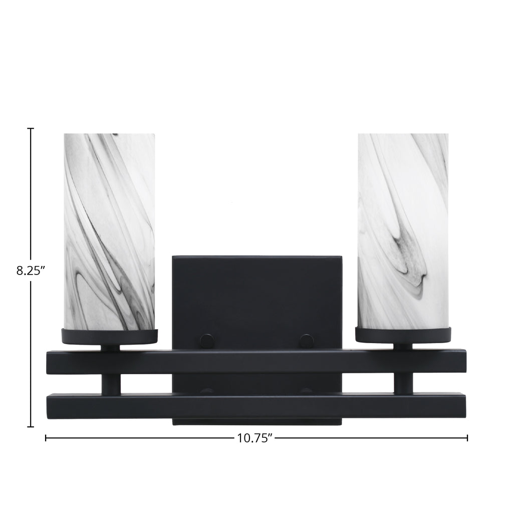 Belmont Two Light Bath Bar in Matte Black with 2.5" Onyx Swirl Shade
