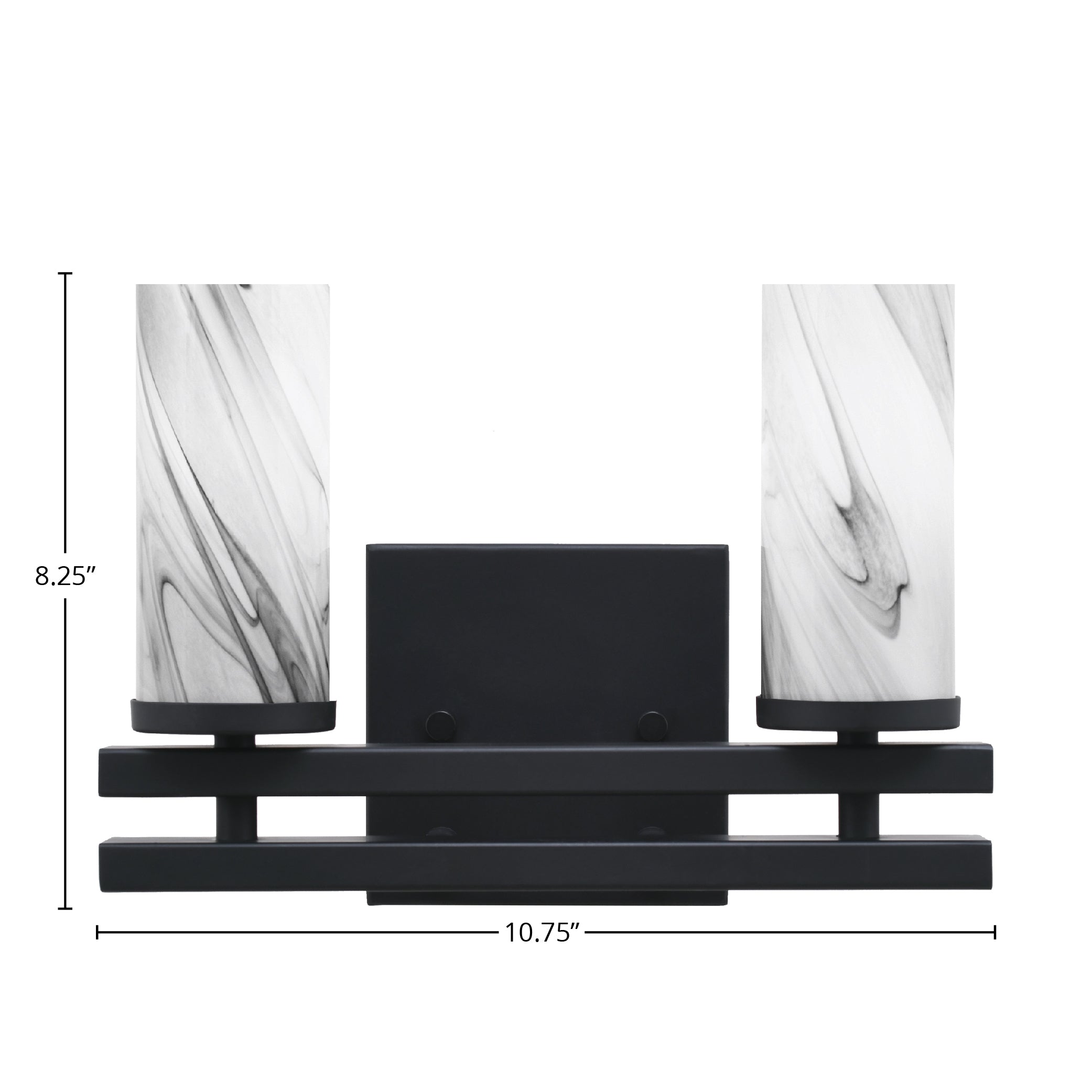 Belmont Two Light Bath Bar in Matte Black with 2.5" Onyx Swirl Shade